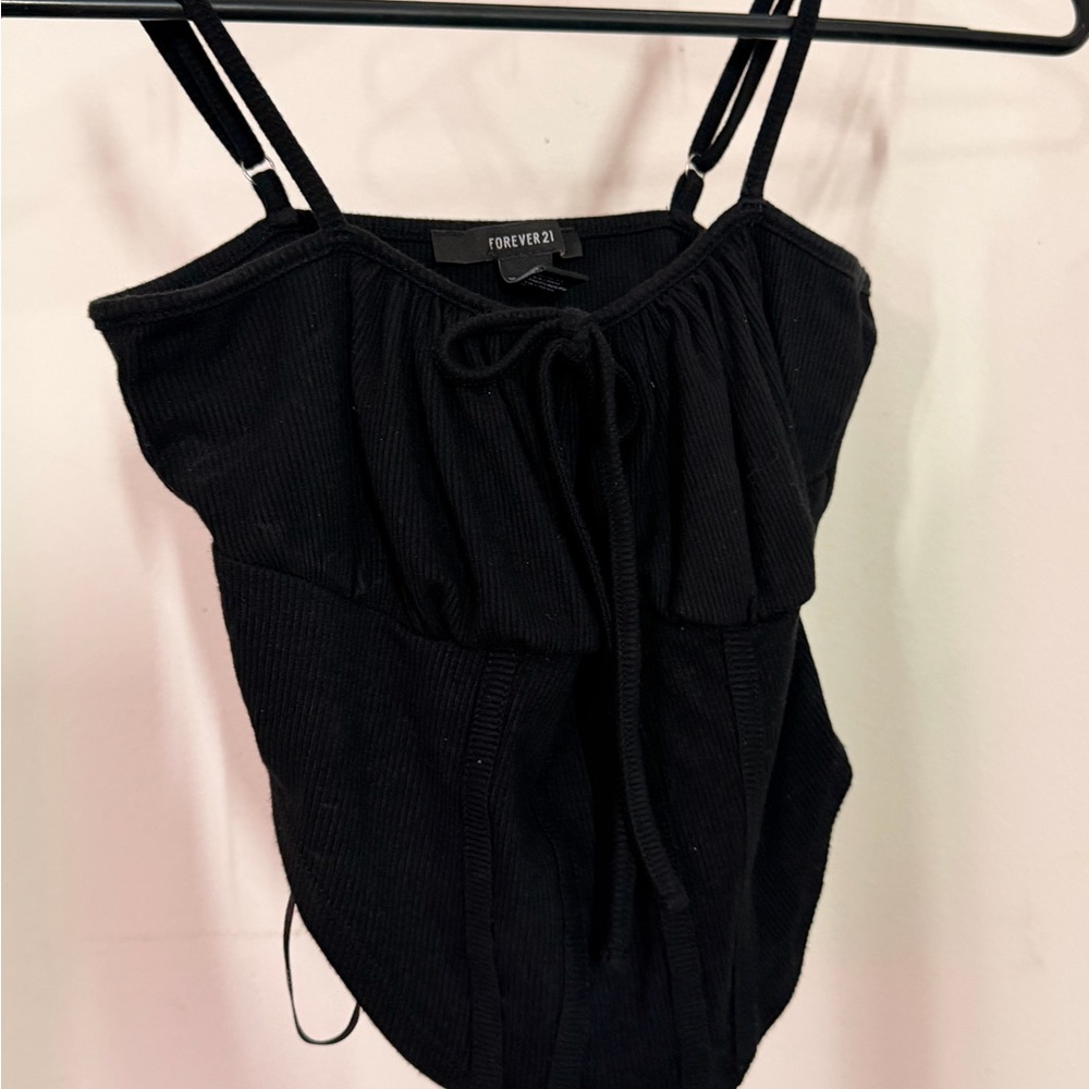 Forever 21 Black Ribbed Tie-Front Camisole
